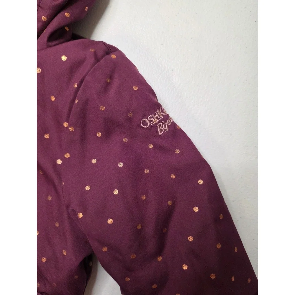 OshKosh Bgosh Toddler Girls 2T Plum Purple Rose Gold Polka Dot Fleece Jacket